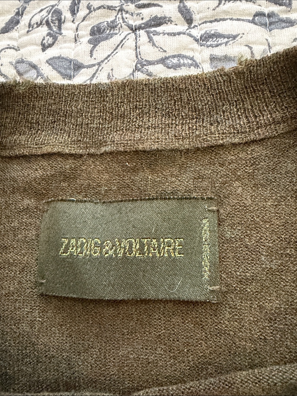 ZADIG AND VOLTAIRE Olive Green Embellished Sweater with Rhinestone Patches - Picture 2 of 10
